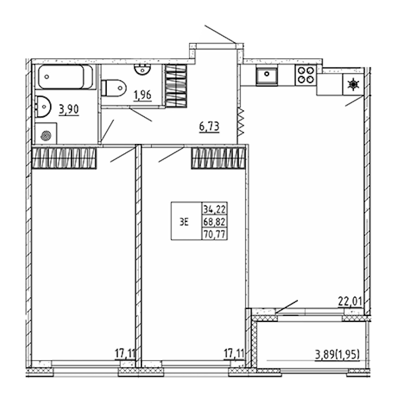 2-комнатная квартира 70.77 м², 3/12 эт., ЖК «UP! Квартал Воронцовский»